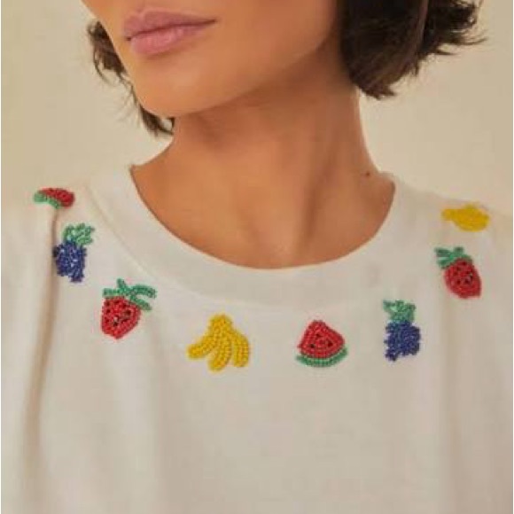 Embroidered Beaded Fruits White Sleeveless Top - Picture 2 of 6